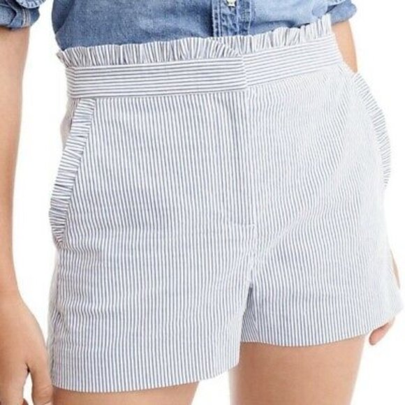 J. Crew Pants - J Crew Seersucker Ruffle Shorts - White & Blue